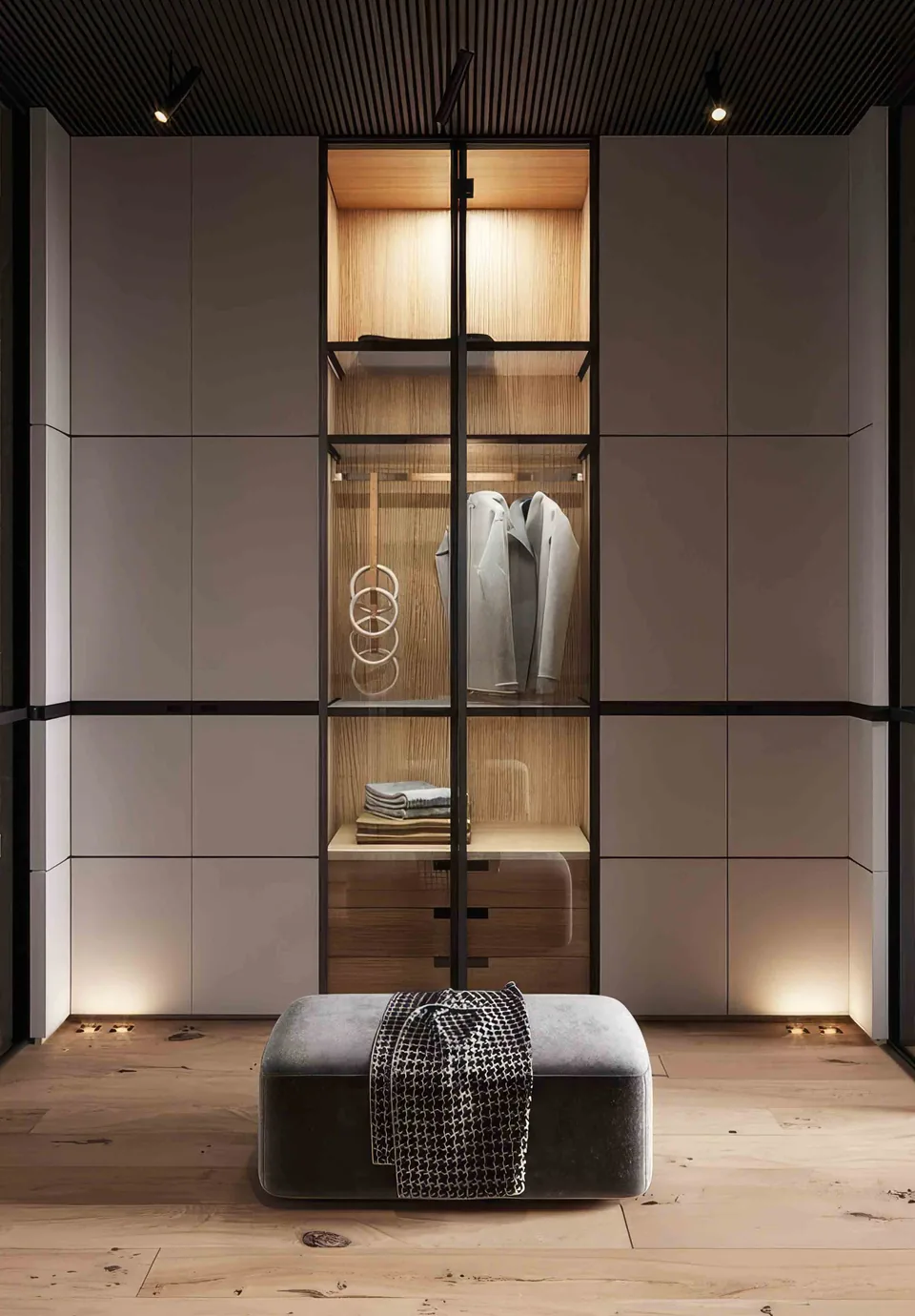Luxury glass-front wardrobe by Creations Woodkraft
